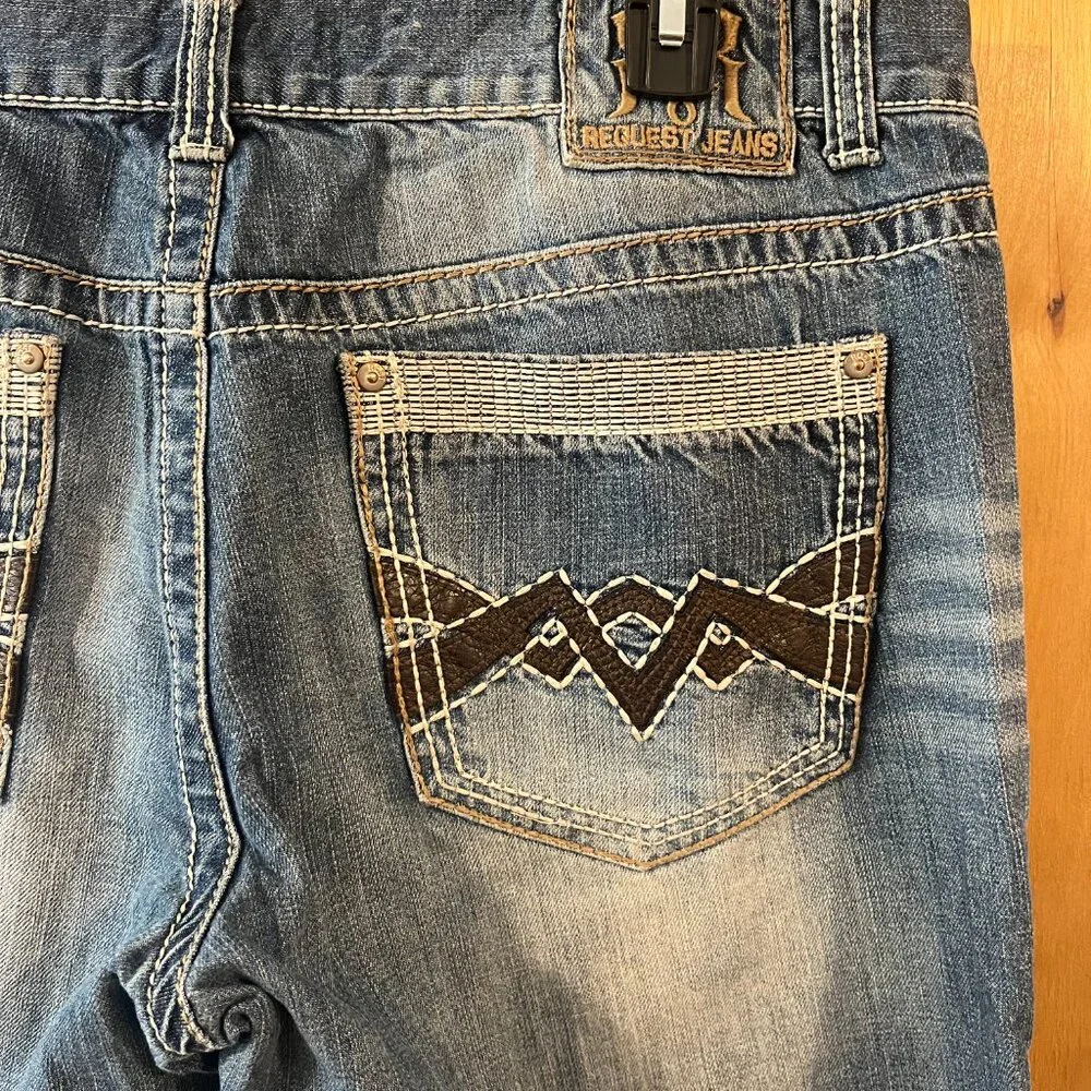 Request Men's Blue Straight Relaxed Distressed Stonewashed Denim Jeans 34 x 32